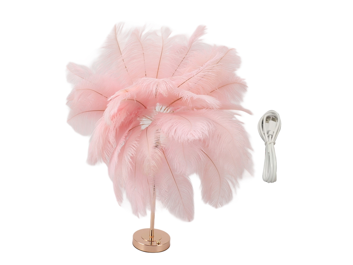 2026-lámpara De Mesa Con Plumas De Avestruz Recargable Romántica Decorativa Para Dormitorio, Lámpara De Noche Rosa