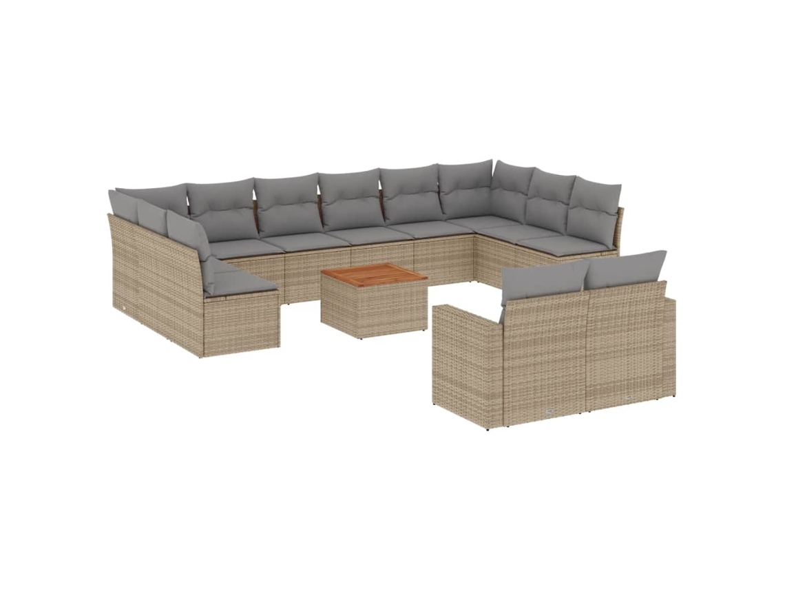 Conjunto 13 de sofás jardín con cojines beige mezcla VIDAXL ratán PE