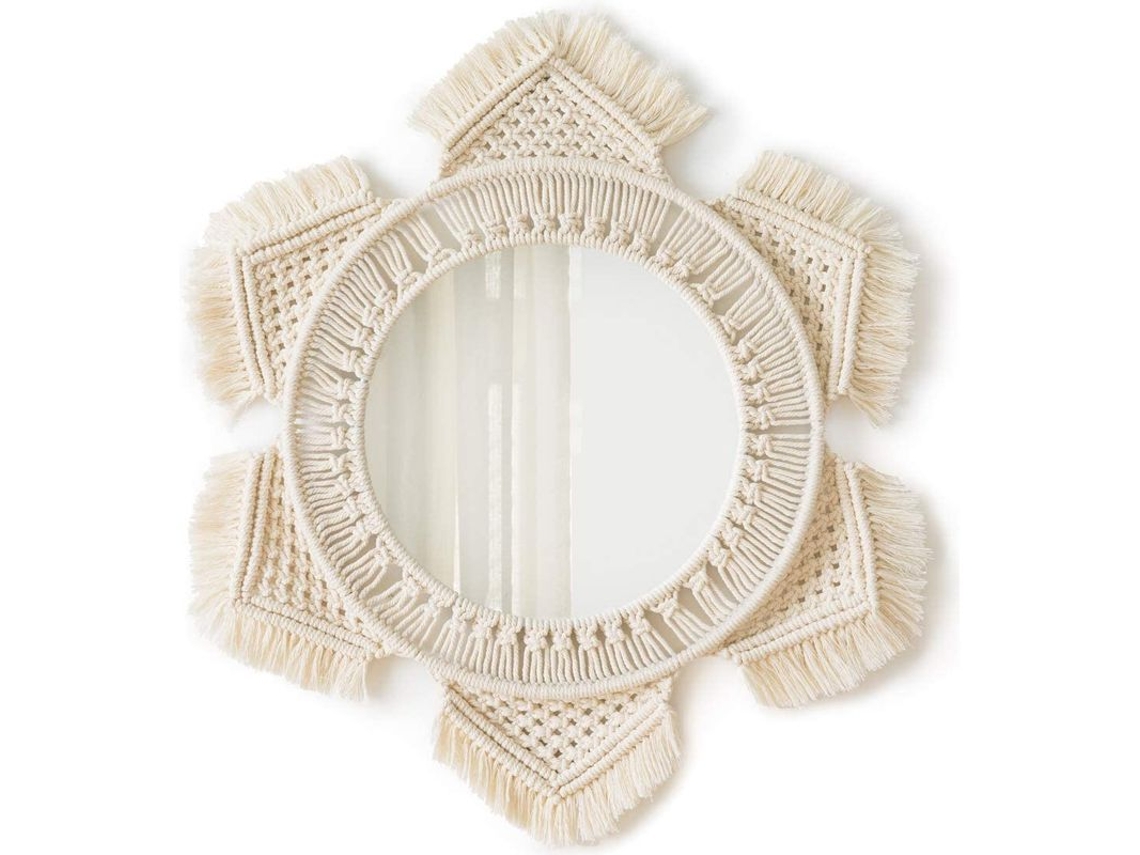 Espejo de pared redondo con flecos de macramé, estilo bohemio decorativo para el hogar.