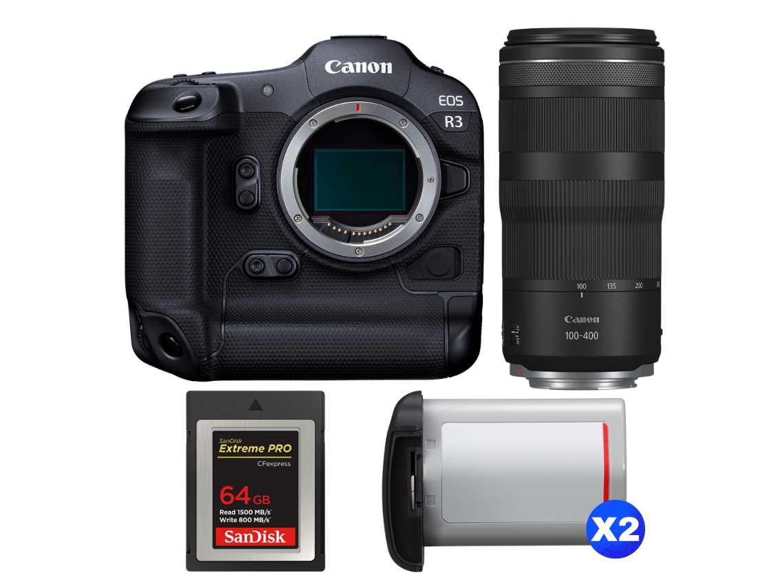 Canon Eos R3 + Rf 100-400mm F/5.6-8 Is Usm + 1 Sandisk 64gb Extreme Pro Cfexpress Type B + 2 Canon Lp-e19 + Ebook Pricedirect
