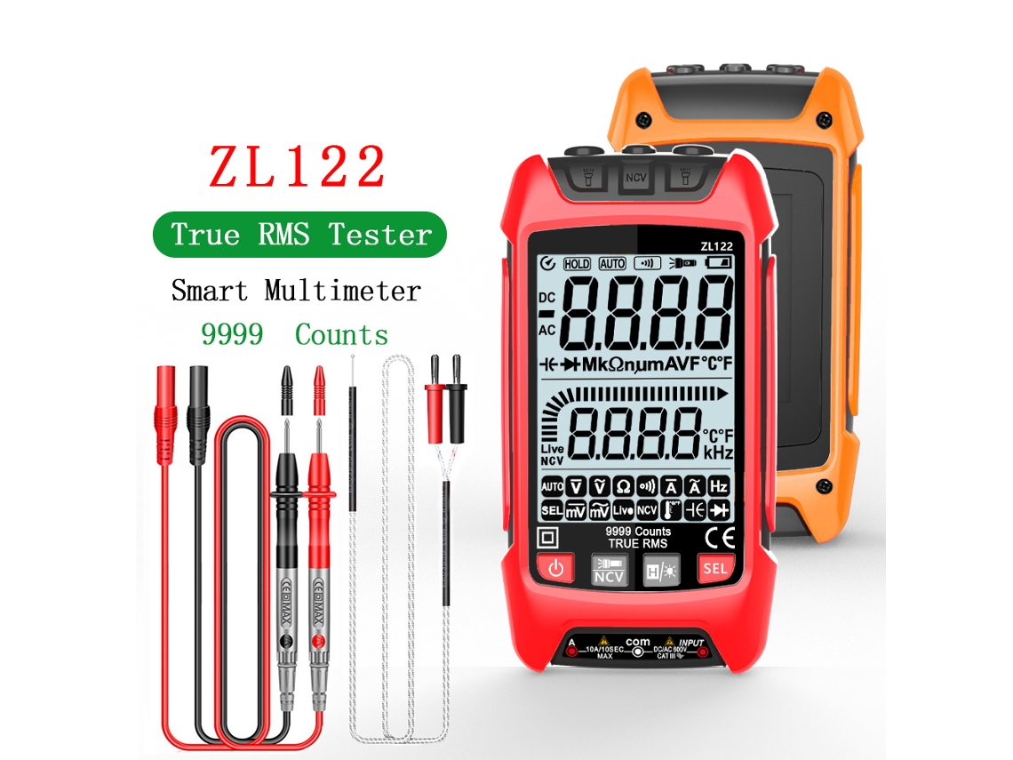 Multímetro Digital True Rms De 9999 Cuentas Con Pantalla Lcd Retroiluminada, Medidor De Voltaje, Resistencia, Frecuencia Y Temperatura Con Linterna.