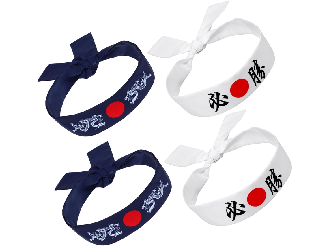 Juego de 4 cintas para la cabeza estilo japonés Hachimaki para karate y deportes.
