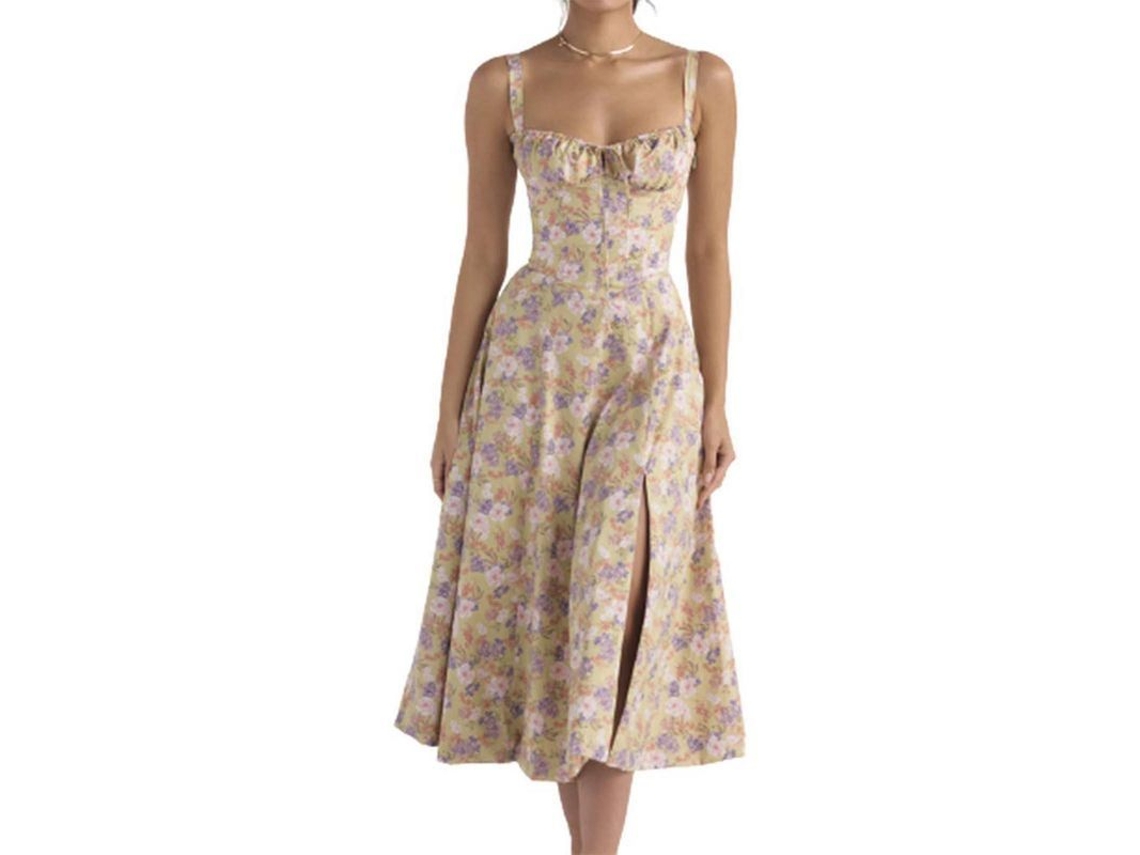 Vestido de verano sin mangas para mujer 2026 con estampado de moda, cordón y encaje, poliéster de alta calidad.