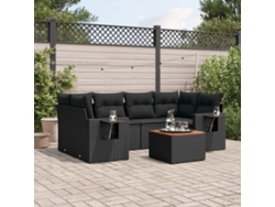 Conjunto de sofá de jardín de 7 piezas con cojines, ratán negro, Dkd Home Decor
