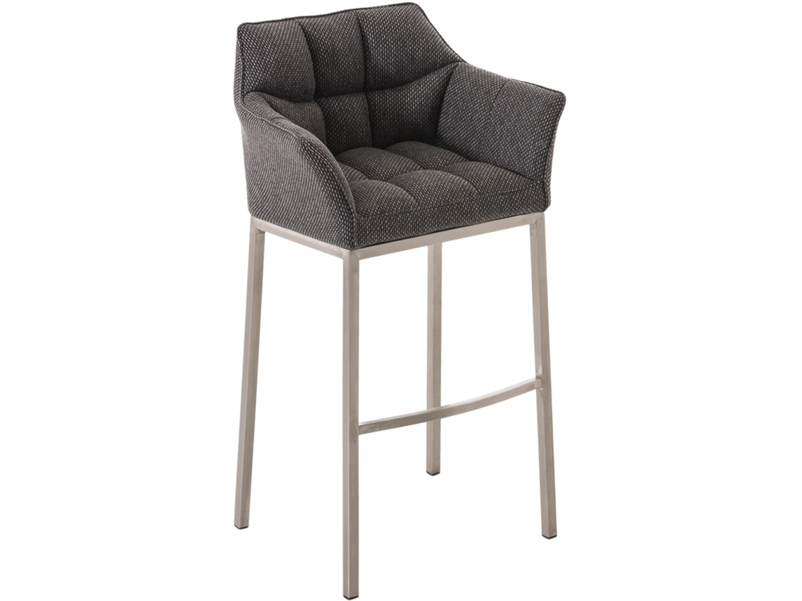 Taburete de bar de tela Damaso con 4 patas, estructura de acero inoxidable y gris titanio
