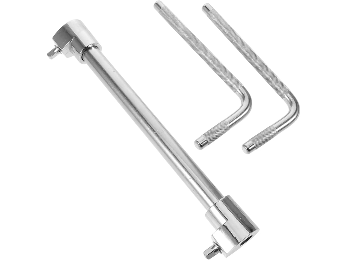 Abrazadera de montaje doble para agogó y percusión, soporte extensible con sistema de liberación rápida.