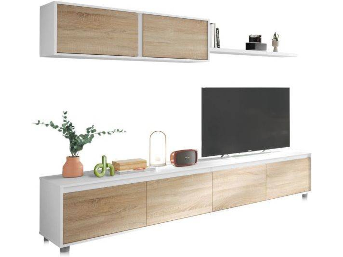 Salón Arlet Blanco Artik (Blanco Mate) - Roble Canadian 200 x 43 x 41 cm DUEHOME