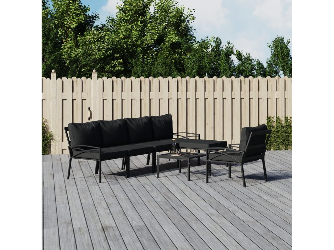 7 Pcs Conjunto Lounge De Jardim Aço C/ Almofadões Cinzentos Dkd Home Decor