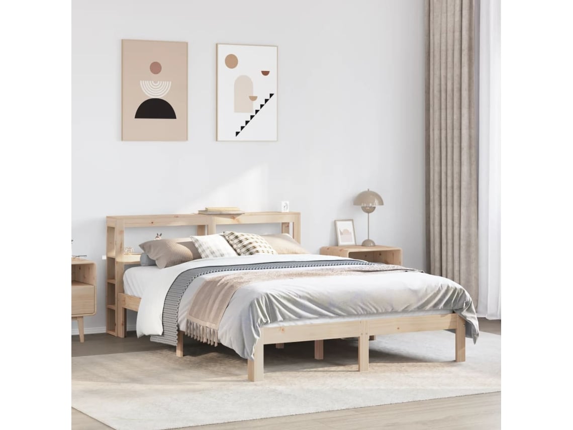 Estructura De Cama Con Cabecero Madera Maciza Pino 140x190 Cm