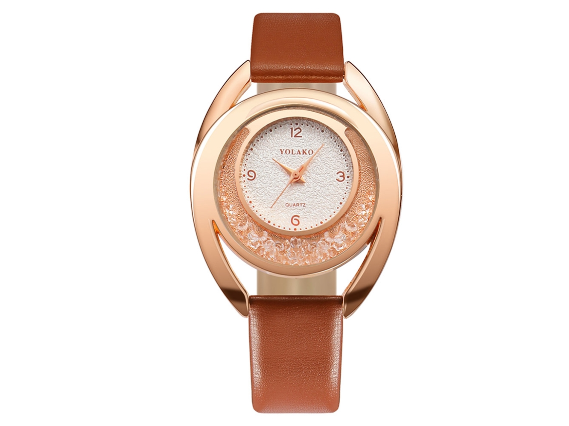 Reloj De Pulsera Sencillo De Cuarzo Para Mujer Yolako Con Correa De Pu Marrón.