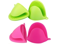 Rebe-2 pares de mini guantes de silicona resistentes al calor para horno, ideales para cocinar y hornear, en verde y rosa-rojo.