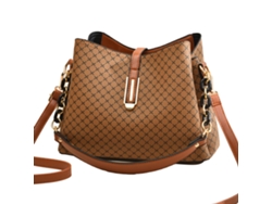 Bolso Tipo Cubo De Pu Para Mujer, Gran Capacidad, Estampado Moderno, Bolso De Hombro, Marrón Amarillento