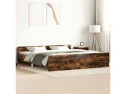 Estructura De Cama Con Cabecero Piecero Roble Ahumado 200x200cm