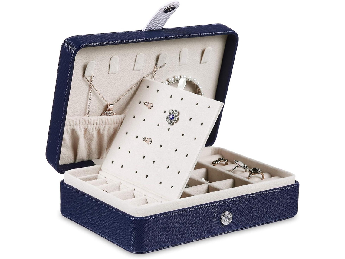 KOFIHETY Caja de Viaje para Joyas Mujer Piel Sintética 2 Capas Organizador de Joyas para Collares Pendientes Anillos Negro
