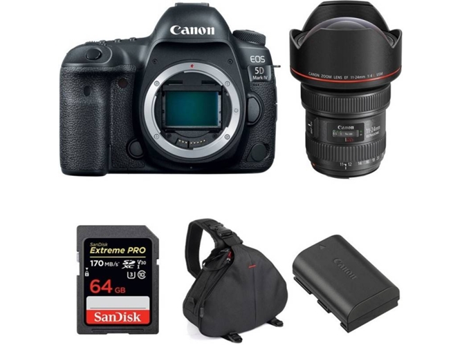 Kit Cámara Reflex CANON EOS 5D Mark IV + EF 11-24mm f/4L USM + SanDisk 64GB + LP-E6N + Bolsa