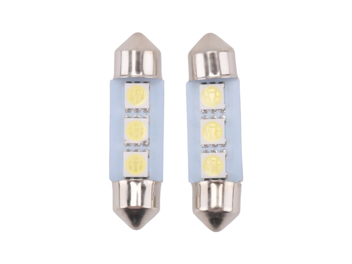 2x C5w 3 Led Smd 5050 36mm Bombilla Blanca Xenón Placa Lanzadera Festoons Lámpara De Techo Cúpula Luz De Coche