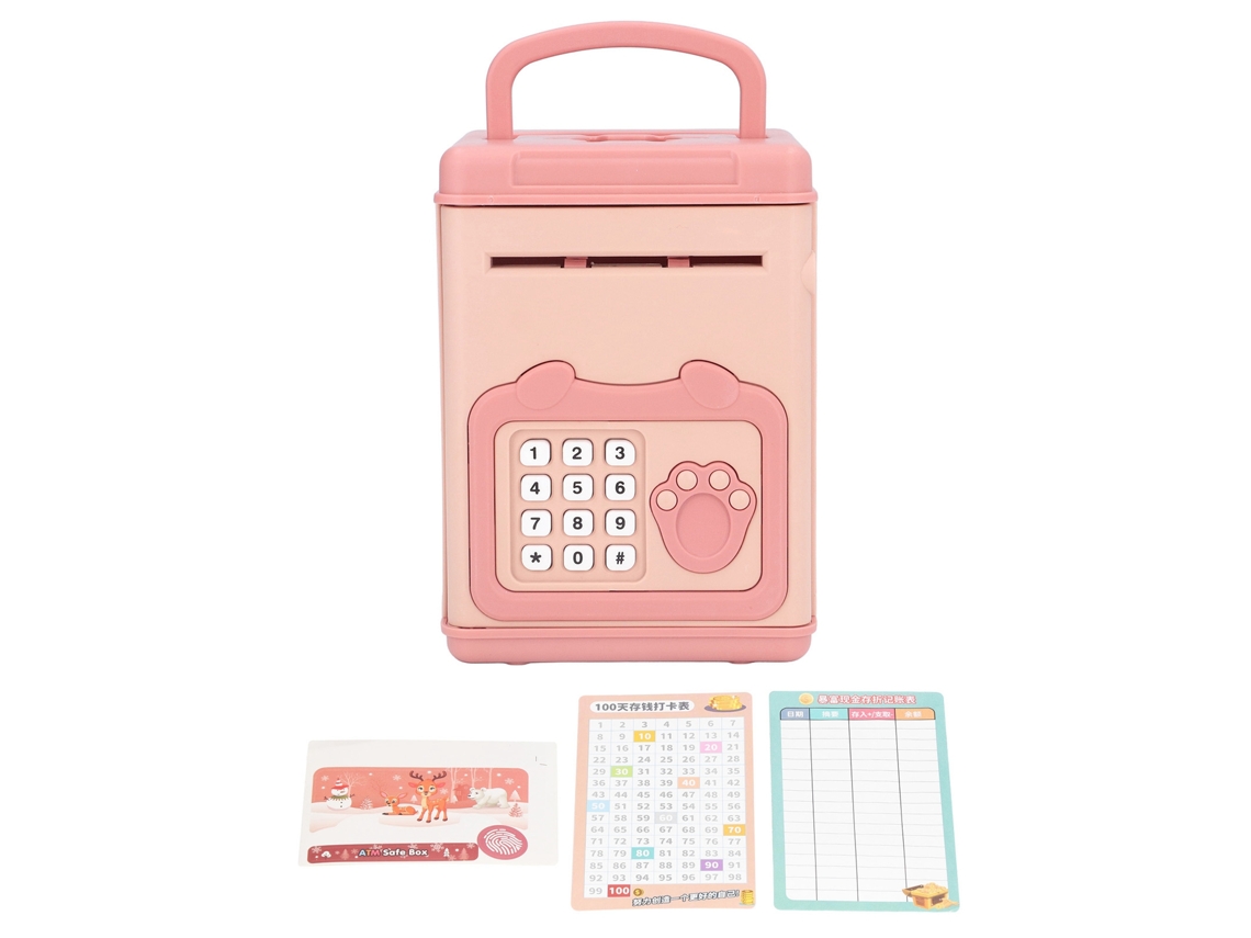 -caja Piggy Bank Electrónica Con Huella Digital Y Contraseña Para Niños Atm Interactivo Con Música Rosa