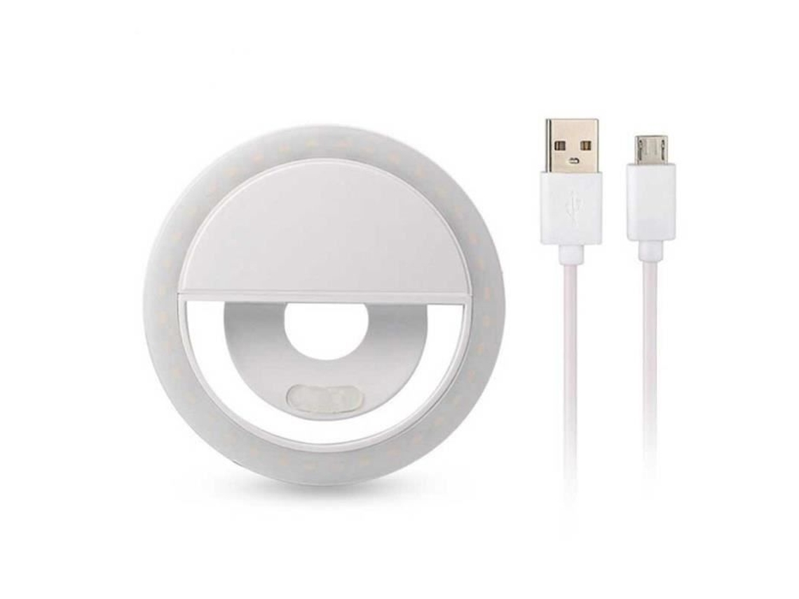 Lámpara de anillo LED para selfie con flash fotográfico, luz de relleno portátil para selfie con clip para teléfono, tipo Android, color blanco