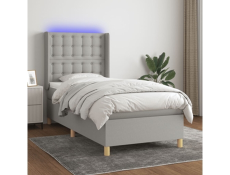 MAISON EXCLUSIVE Cama con somier con colchón y LED 90x200 cm Tela gris claro