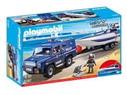 PLAYMOBIL Police: Camión de policía con lancha rápida (Edad Mínima: 4)