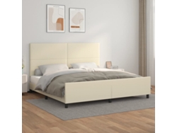 Cama De Matrimonio | Cama Para Adultos | Estructura De Cama Sin Colchón Cuero Sintético Crema 200x200 Cm