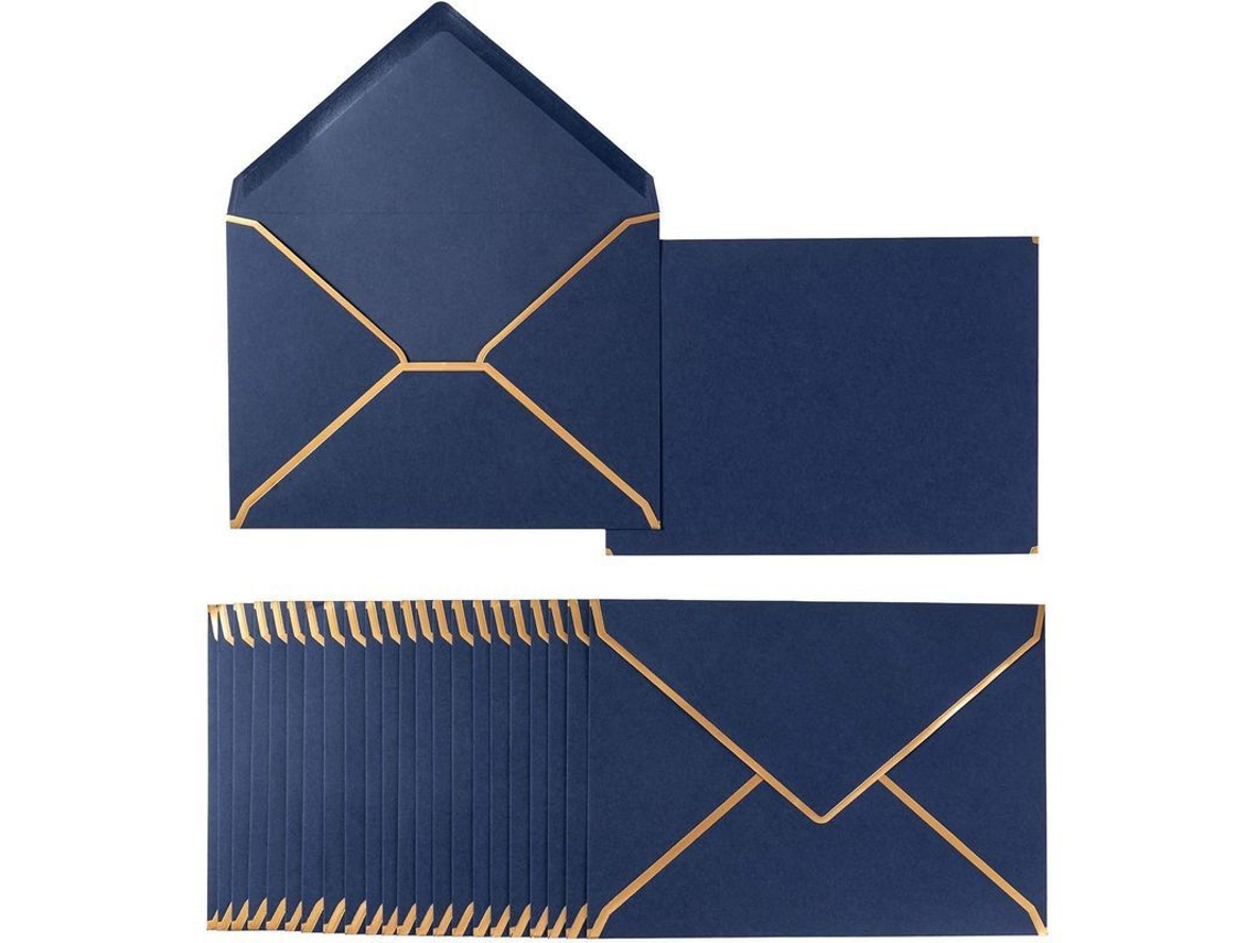 24 Sobres Adhesivos De 133*193 Mm Con Borde Dorado Para Invitaciones De Fiesta, Azul Marino