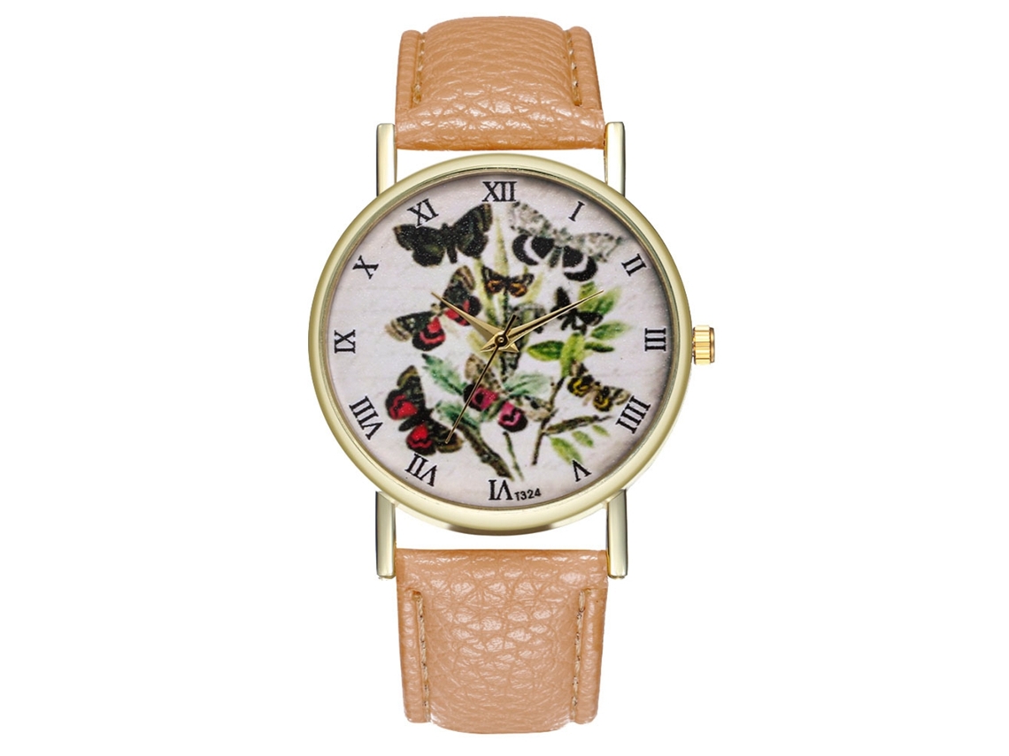 Reloj De Pulsera Para Estudiantes, Diseño Retro De Mariposa, Estilo Clásico, Cuarzo, Color Beige.