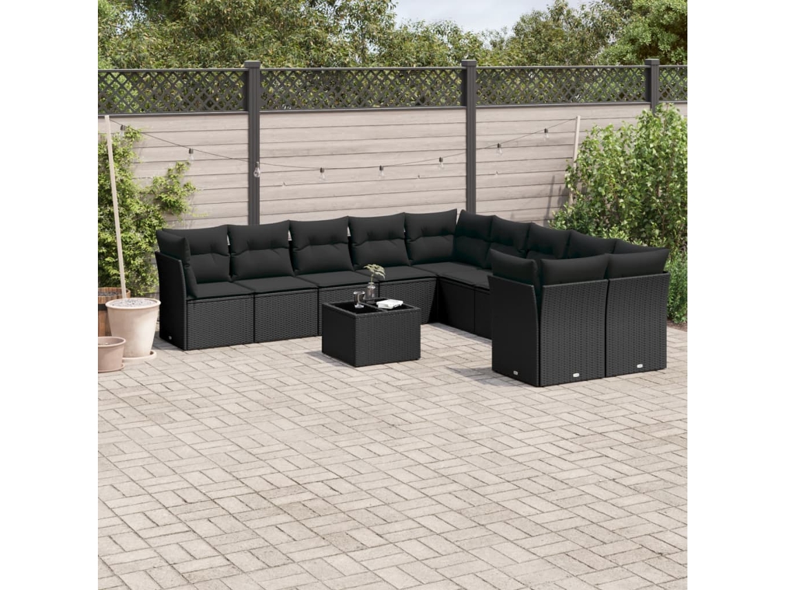 Conjunto de sofás de jardín de 11 piezas DKD Home Decor con cojines de mimbre negros