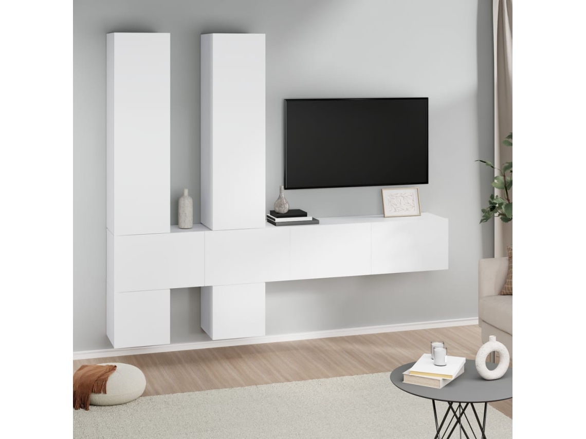 vidaXL Mueble de pared para TV madera contrachapada blanco Vidaxl Mueble De Pared Para Tv Madera Contrachapada Blanco