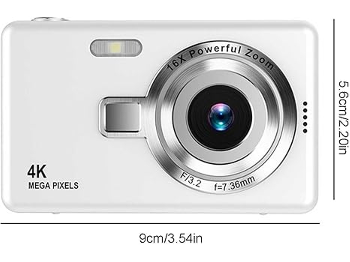 Cámara digital 48 MP 4K Zoom digital 16x, Tarjeta de memoria 32G Lector de tarjetas USB Blanco Siurn