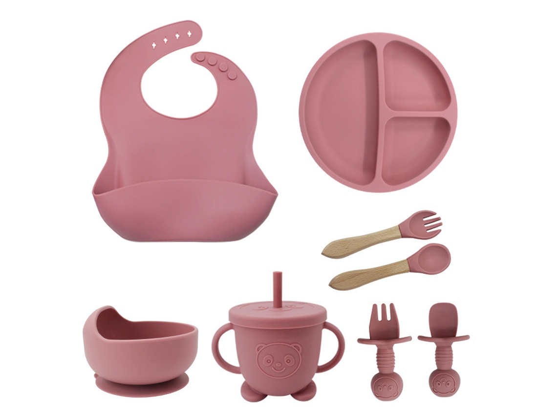 Conjunto 8 Peças Silicone Rosa – Estimula Autoalimentação, Bebé, Macio E Lavável