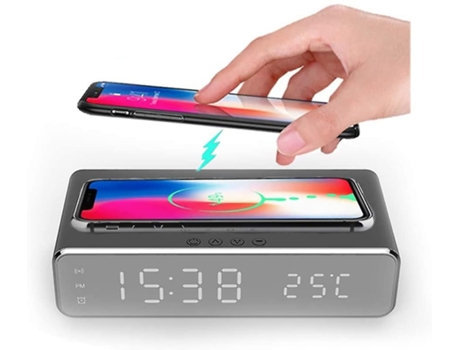 Led Wireless Charger Pad Dock Alarm Clock With Time Temperature Display