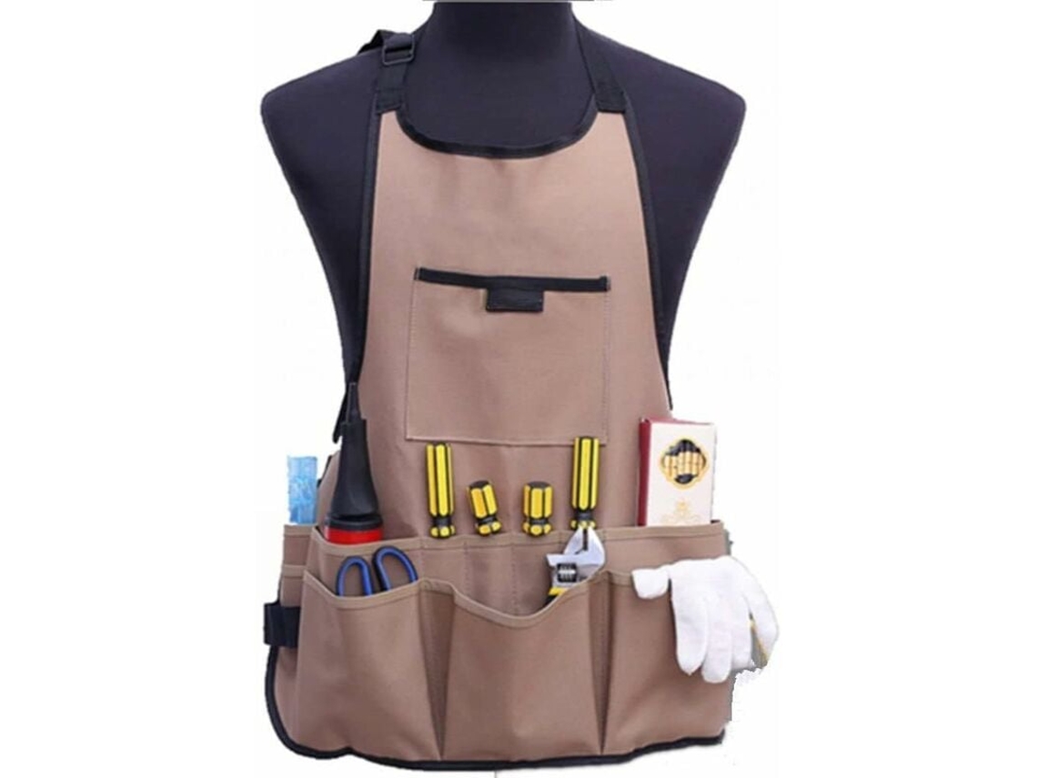 JILLIOPER Delantal de jardinería con 14 bolsillos, múltiples bolsillos para fácil almacenamiento, tela impermeable y resistente al desgaste, delantal de trabajo