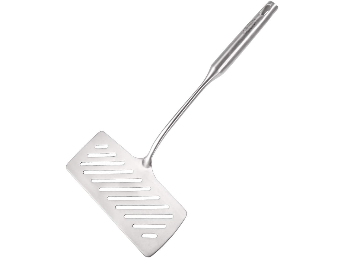 Espátula ranurada apta para lavavajillas, resistente espátula de acero inoxidable con borde flexible para cocinas y restaurantes, segura y resistente a la oxidación.