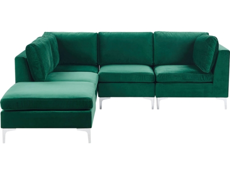 Sofá Rinconera con Reposapiés Evja Derecha (Verde - Terciopelo -170x255x84 cm)