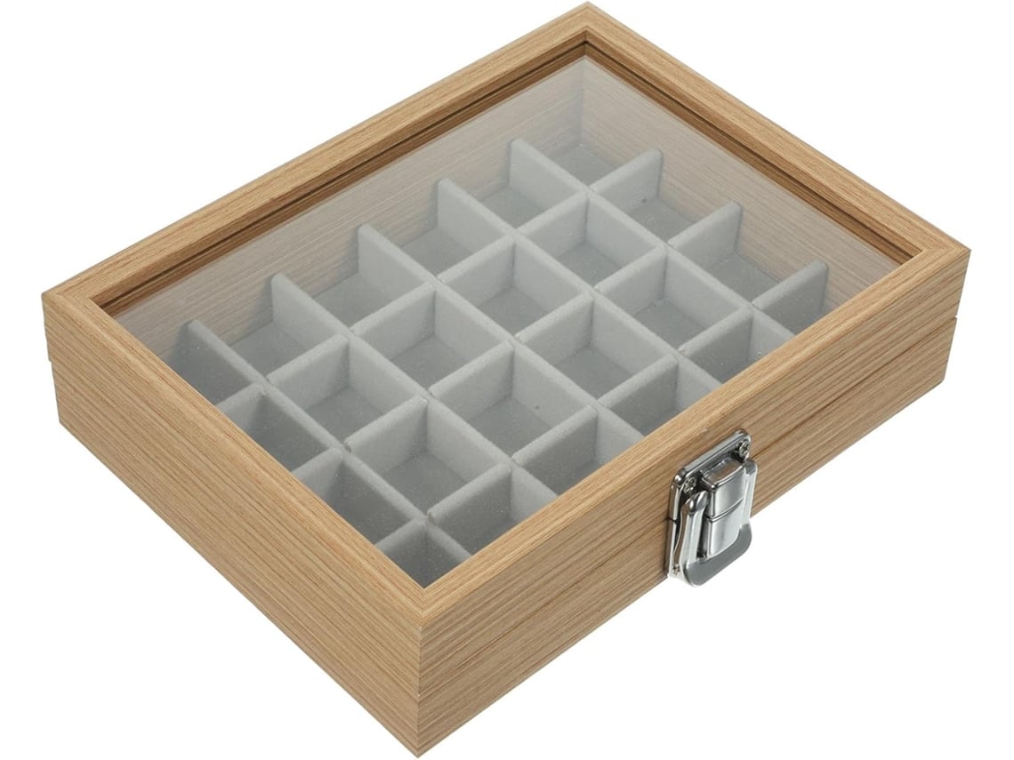 Caja De Joyería De Madera Resistente Y Que Ahorra Espacio Con Tapa De Cristal Transparente (24)