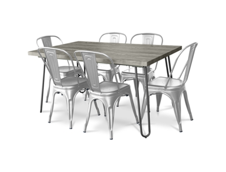 Pack Mesa Comedor Diseño Industrial 150Cm Pack 6 Sillas Comedor Diseño Industrial Hairpin Stylix TOLIX STYLE