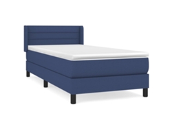 Estructura De Cama Con Muelles/Colchón 90X200 Cm Tela Azul