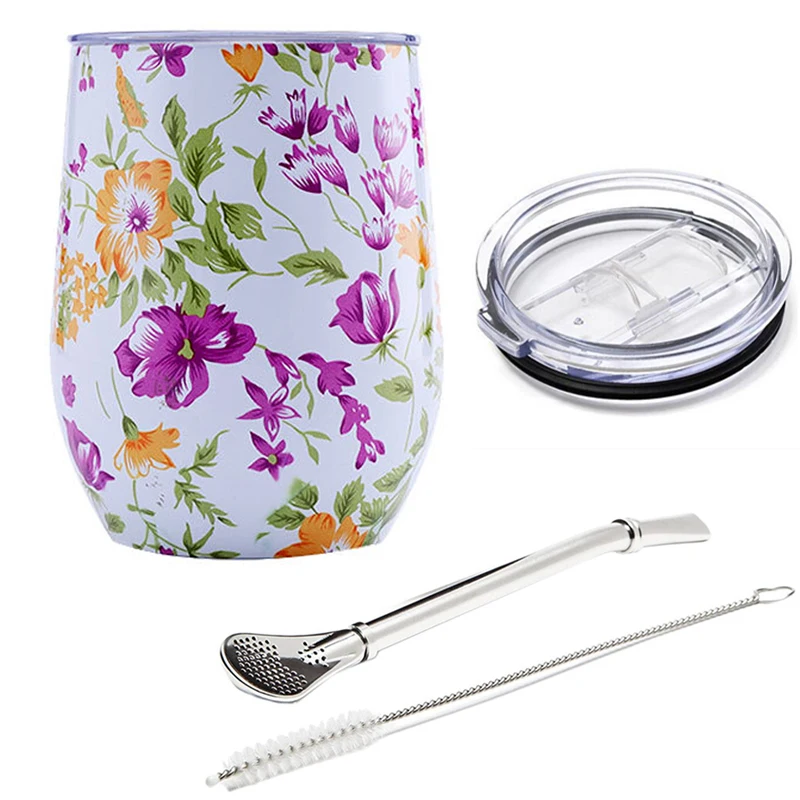Taza De Té Mate, Taza Isotérmica De Acero Inoxidable Con Tapa Deslizante Y Pajita, 355 Ml (12 Oz).