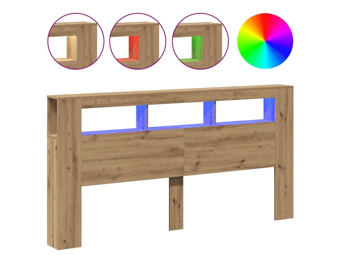 Maison Exclusive - Cabecero Led Madera Ingeniería Roble Artisan 200x18,5x103,5 Cm