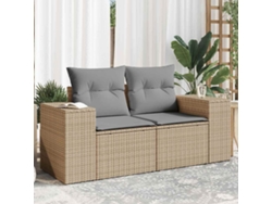 Sofá de jardín de 2 plazas con cojines de mimbre beige, Dkd Home Decor