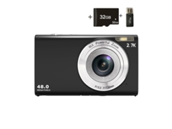 Cámara digital Cuich Cámara digital compacta simple 2.7k 48mp, zoom digital 16x Tarjeta de 32gb Negra