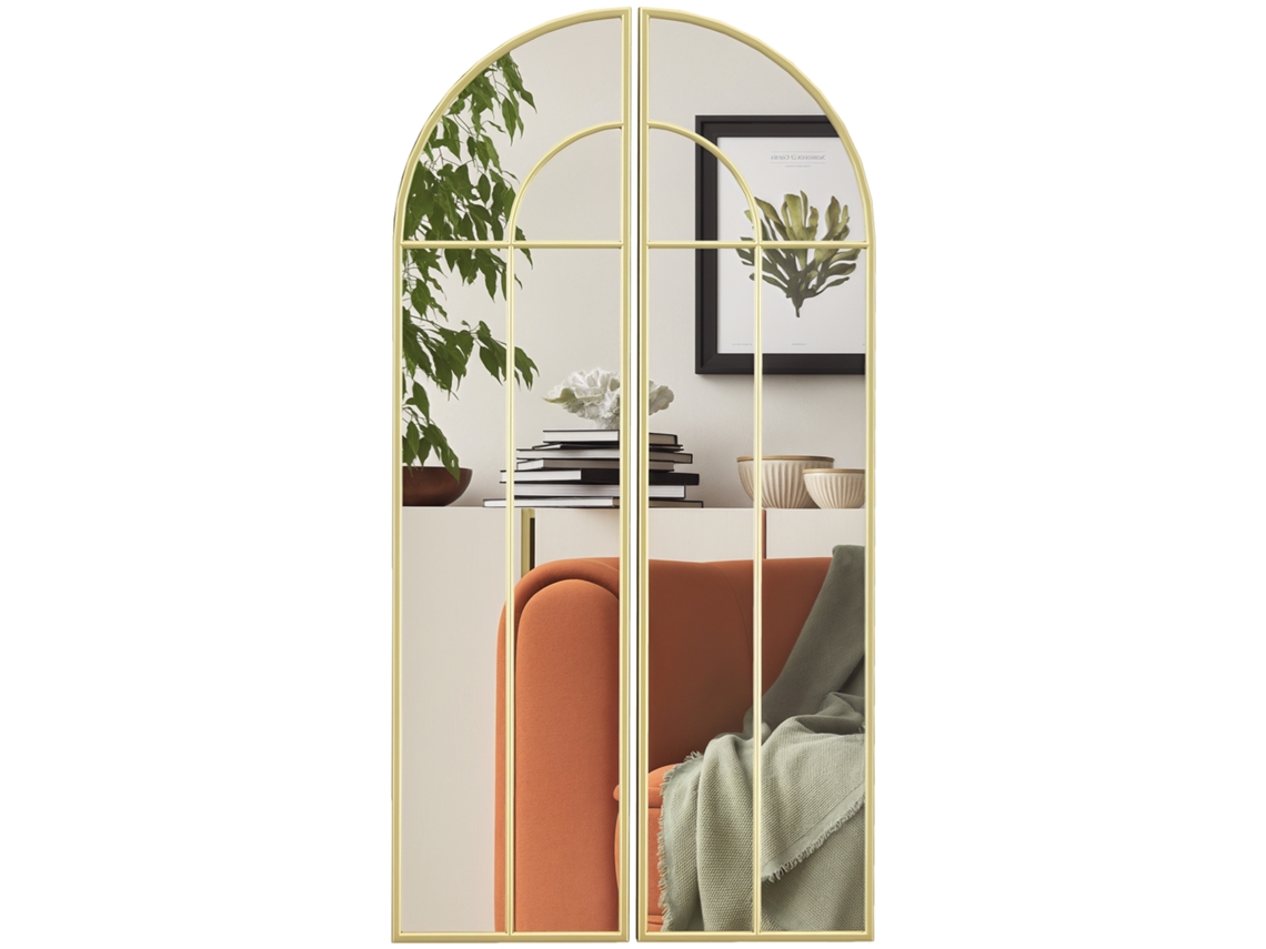 Espejo De Pared Con Arco Dorado, 2 Piezas, 30x120cm, Decoración Elegante
