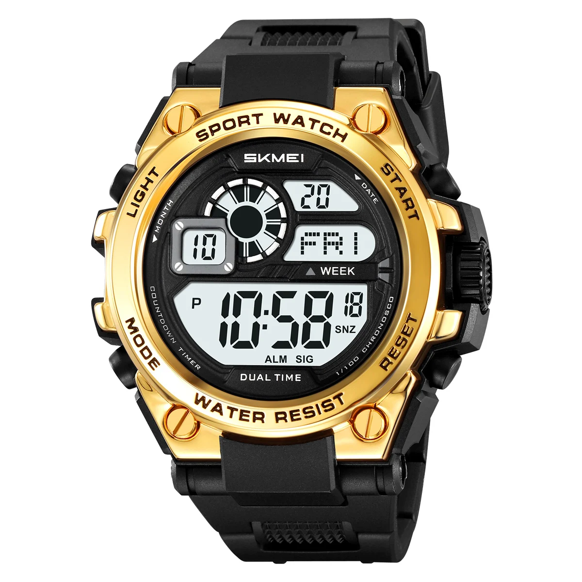 Reloj Deportivo Digital Para Hombre (oro Negro), Luminoso, Resistente Al Agua, Reloj De Pulsera Electrónico Militar