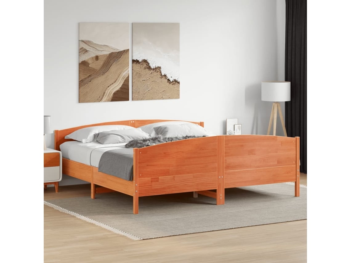 Cama Sin Colchón Madera Maciza De Pino Marrón Cera 200x200 Cm