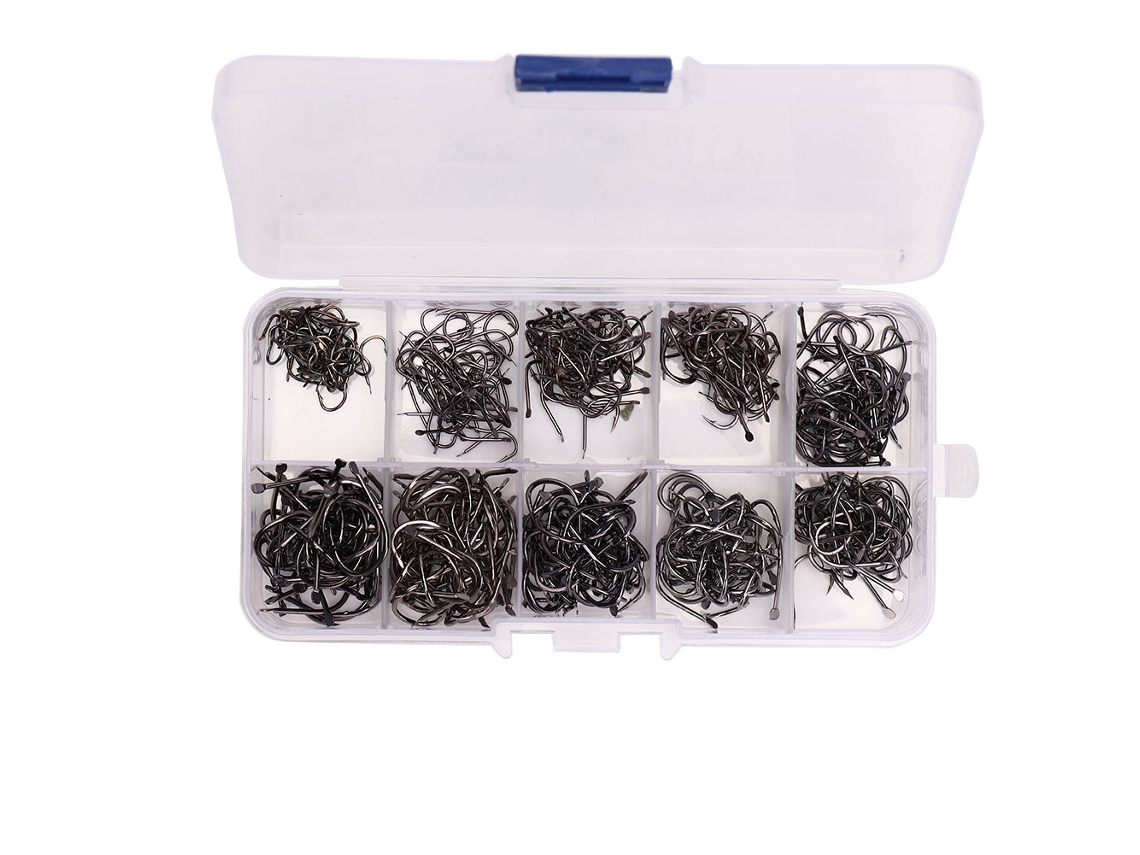 500pcs Caja Anzuelos De Acero Carburado Afilados Con Punta Circular Barbed Set 3-12 (2)