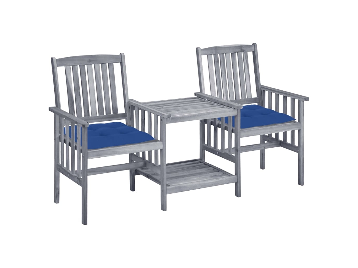 Sillas de jardín con mesa de centro y cojines de madera maciza de acacia, Dkd Home Decor