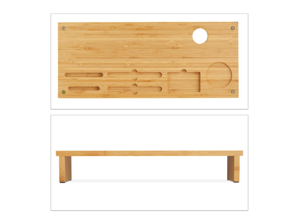 Relaxdays Suporte Para Monitor Em Bambu, Com Compartimentos, Independente, Elevação Para Mesa, Hbt: 9x54x23 Cm, Natural