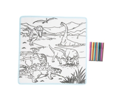 Lienzo De Dibujo Infantil Lavable Y Educativo Con 12 Pinceles Con Forma De Dinosaurio, 50x50 Cm.