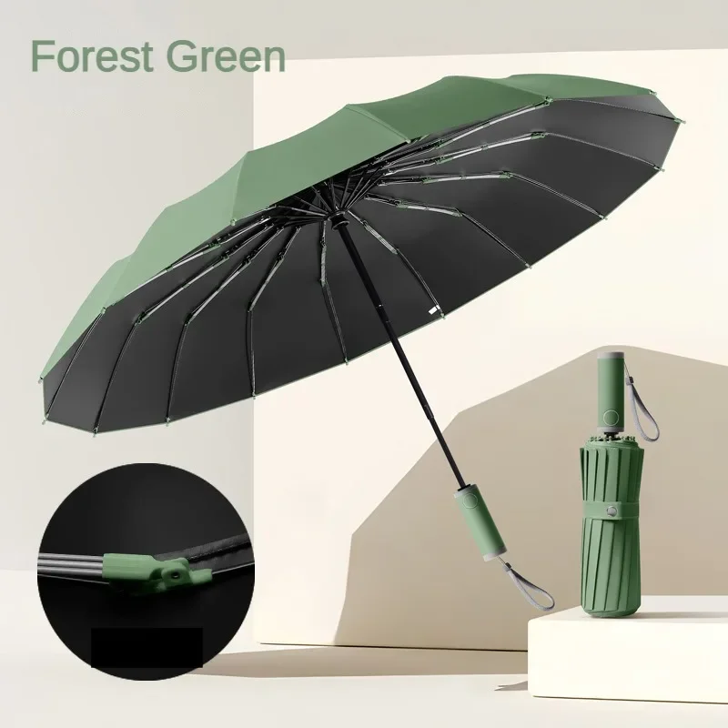 (verde Bosque, Hierro) Paraguas Plegable Automático Súper Resistente Al Viento, 16k, 112 Varillas, Protección Solar.